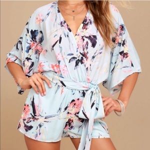 LULUS Light Blue Floral Print Romper Size M